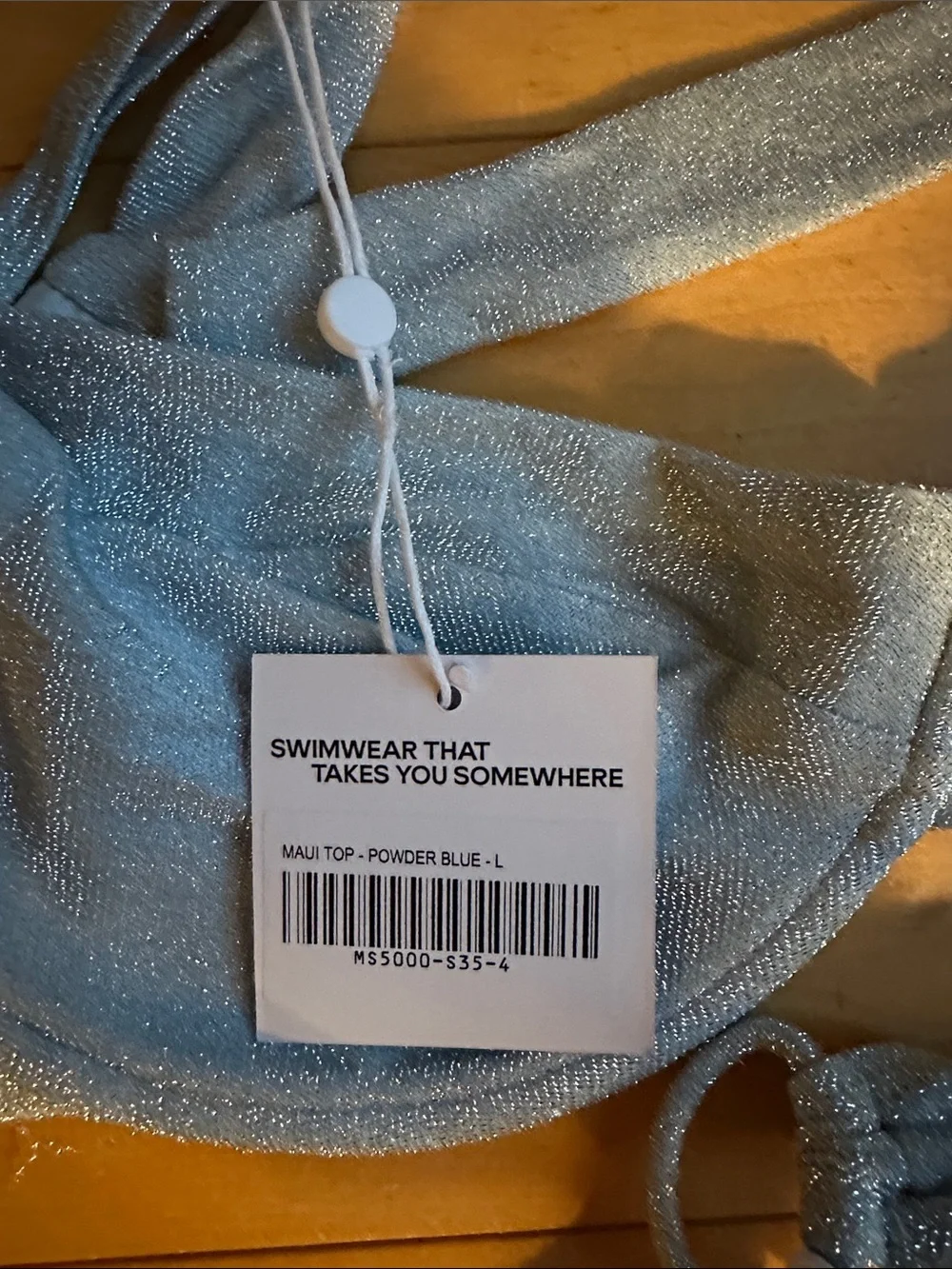 NWT Monday Swimwear Shimmery Light Blue Tie-Side Bikini